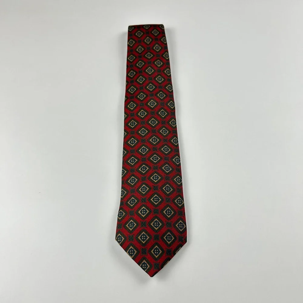 Vintage Brooks Brothers Makers and Merchants Burgundy Geometric Silk Tie USA